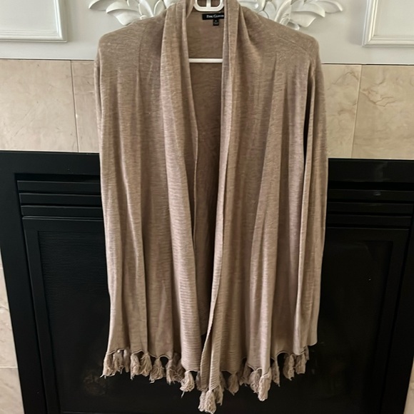 Pink Clover Sweaters - Beige cardigan  Sweater with Fringe